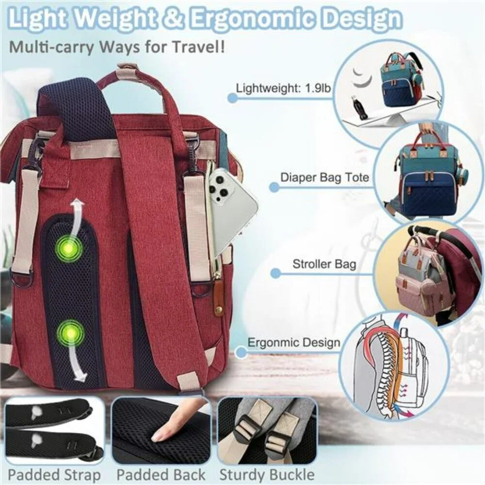 Large Diaper Bag Backpack Travel Baby Bag with Pad 16 Pockets Unisex for Mom
